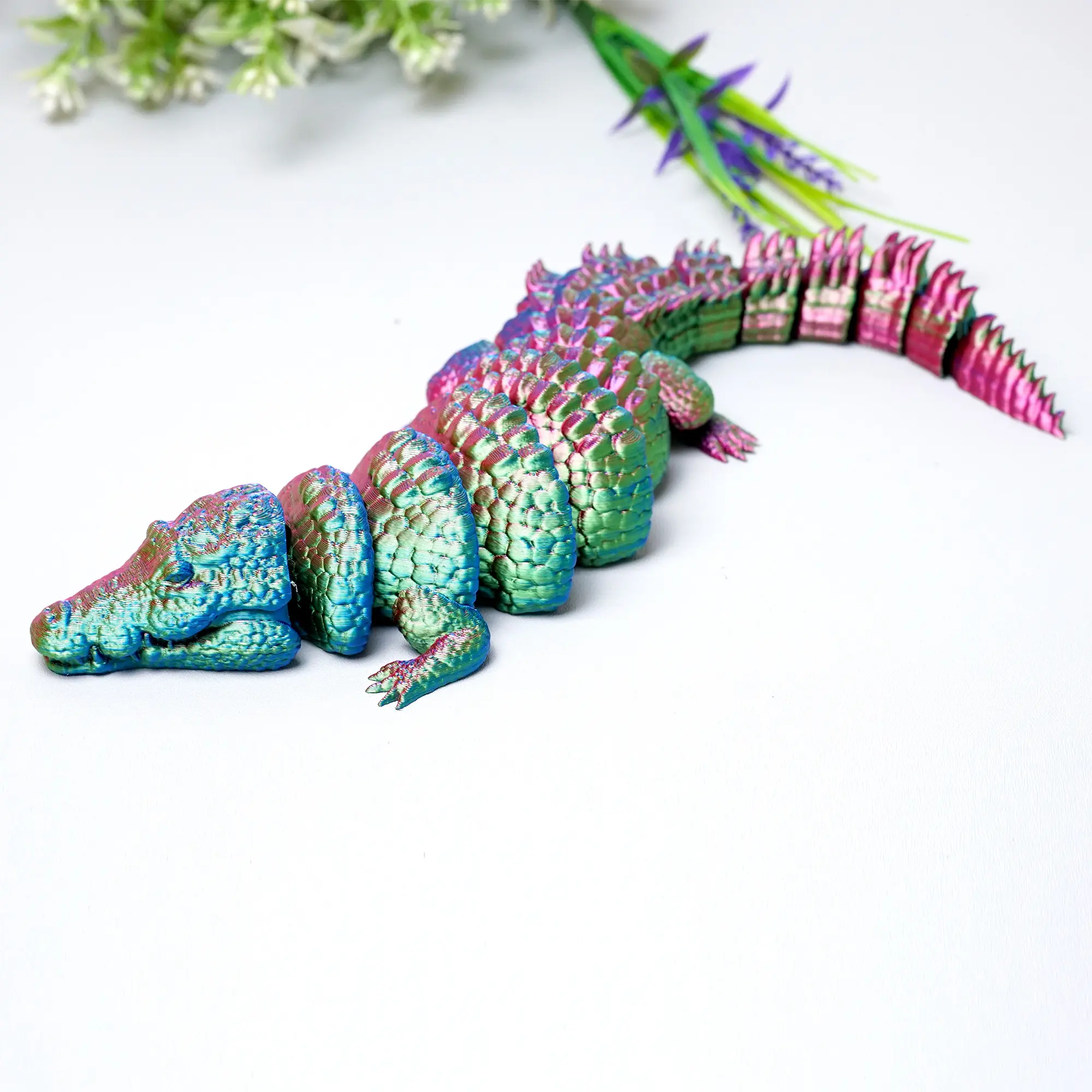 3D printed crocodile model toys, flexible joint animal doll statues, home and office desk decorations, holiday surprise gifts Ornaments
