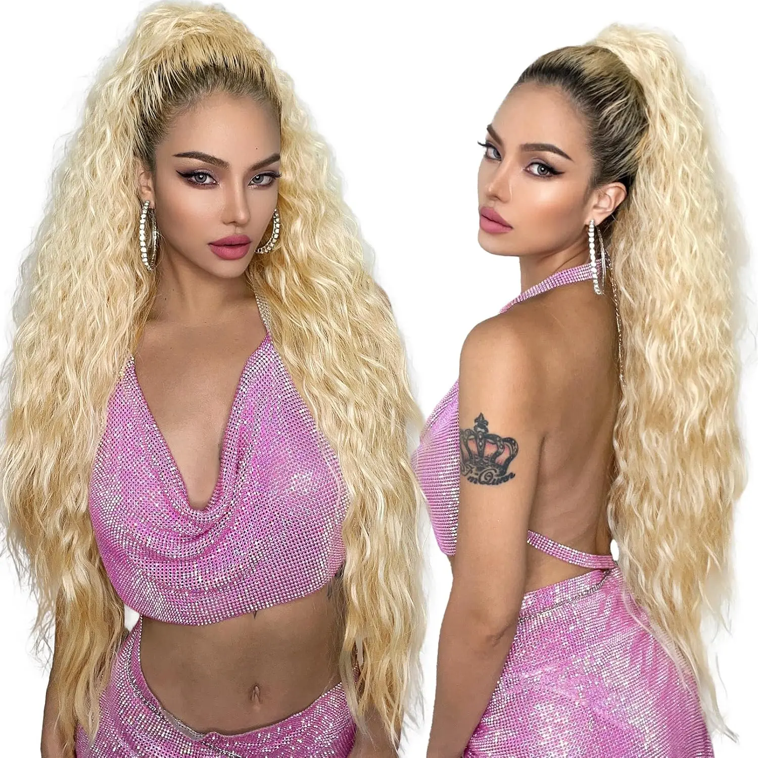 Hair Extensions 30Inch Frontal Ponytail Extension Curly Pony Tail Claw Clip in Hair Extensions Natural Looking Synthetic Hairpiece for Women Party Daily Use Glueless Clip In