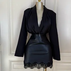 Alana Satin Wraped V Neck Long Sleeve Bodysuit with contrast sleeves