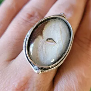 Real Luna Moon Moth Adjustable antique silver ring/Handmade Cottagecore Jewelry