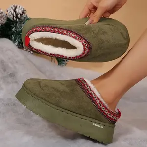 Women's Platform Fleece Slippers Suede Fuzzy Cozy Slip-on Snow Boots Winter Warm Comfy Indoor Outdoor Shoes