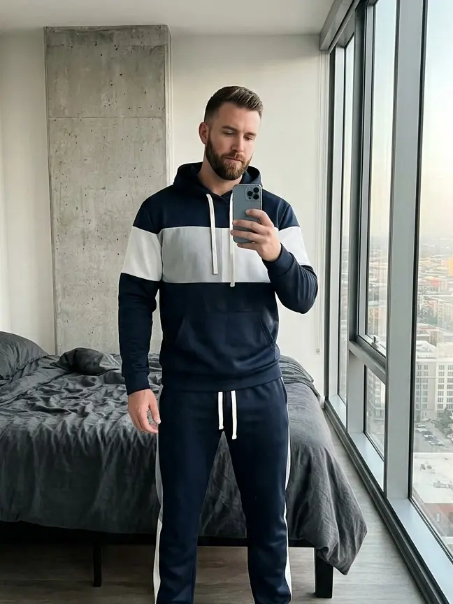 Men’s 2-Piece Tracksuit Set, Color-Block Pullover Hoodie and Jogger Pants, Casual Athletic Sweatsuit with Pockets, Everyday Streetwear Outfit