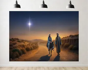Christmas Nativity Background Banners - Holy Night Star Mary and Joseph on Road to Bethlehem, Birthday Table Decors Background, Party Supplies, Baby Shower Banner, Photo Booth Props, Indoor & Outdoor Decoration