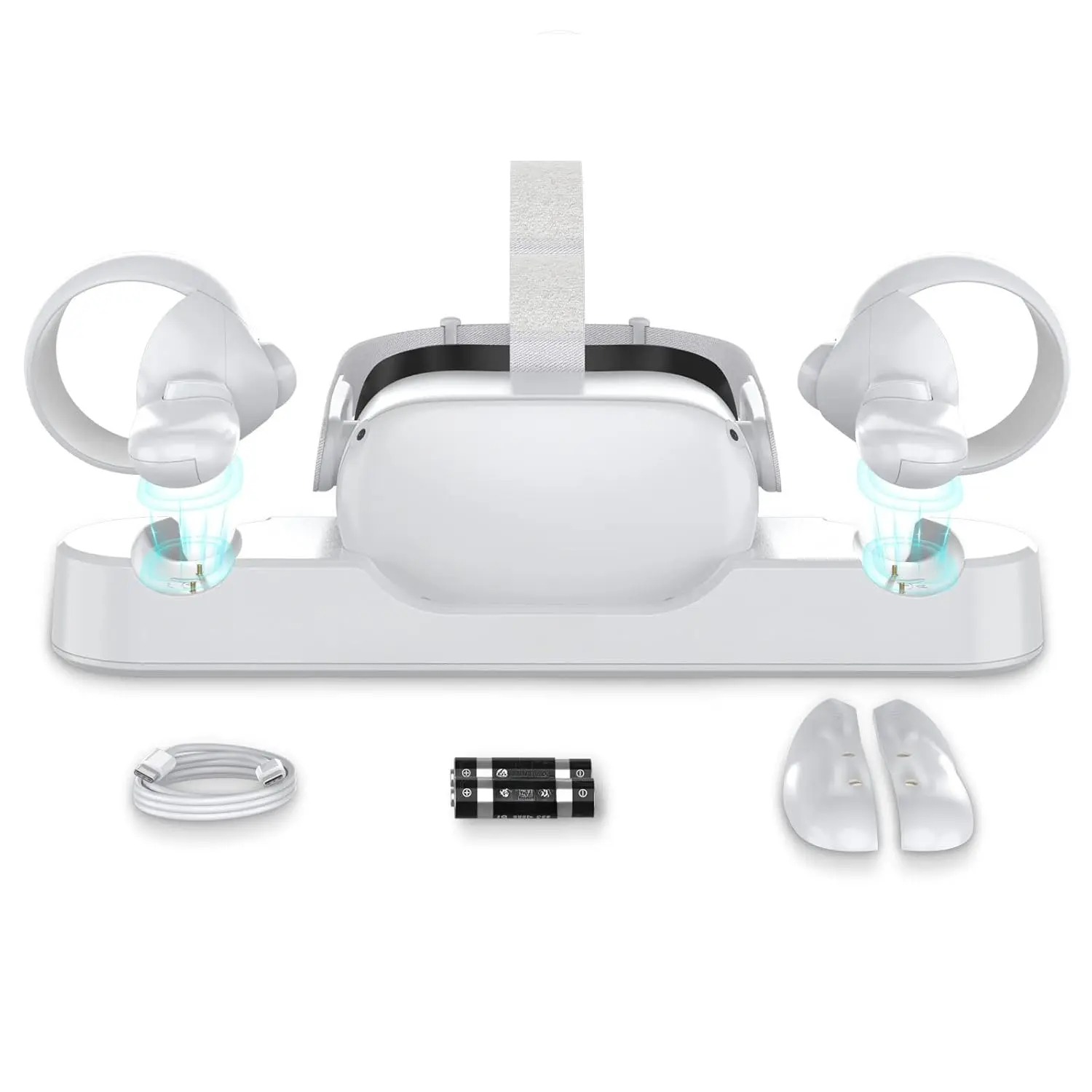 Oculus Quest 2  Dock for Oculus Quest 2/Meta Quest 2,Charge Controllers and Headset Simultaneously,[ Fit Elite Strap], with 2 Rechargeable Controller (NO AC Adapter)
