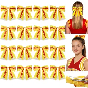 16 Pcs Softball Hair Bows, 8 Inch Large Cheerleading Bows with Alligator Clips, Yellow Red Softball Stitch Hair Accessories for Women Teens, Softball Game Day Cheer Squad Team Gifts2026