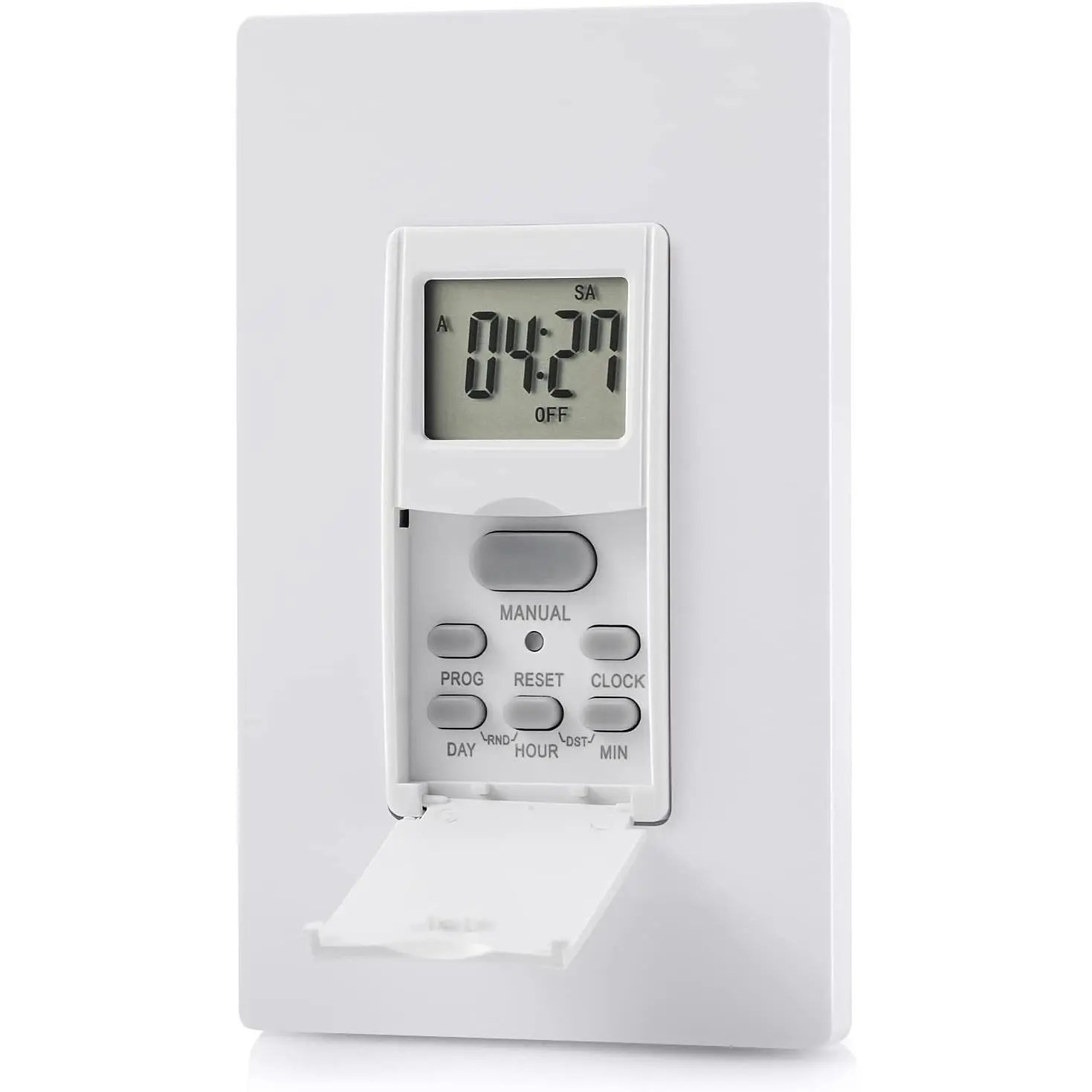 Indoor Programmable Digital Wall Timer Switch for Home Improvement, 7-Day, 7 ON/Off Settings, DST RDM Mode, 125VAC 1/2HP, 1875W Resistive, Works for Lights Fans Motors, Neutral Wire Required, ETL Listed, 1x Instruction Manual