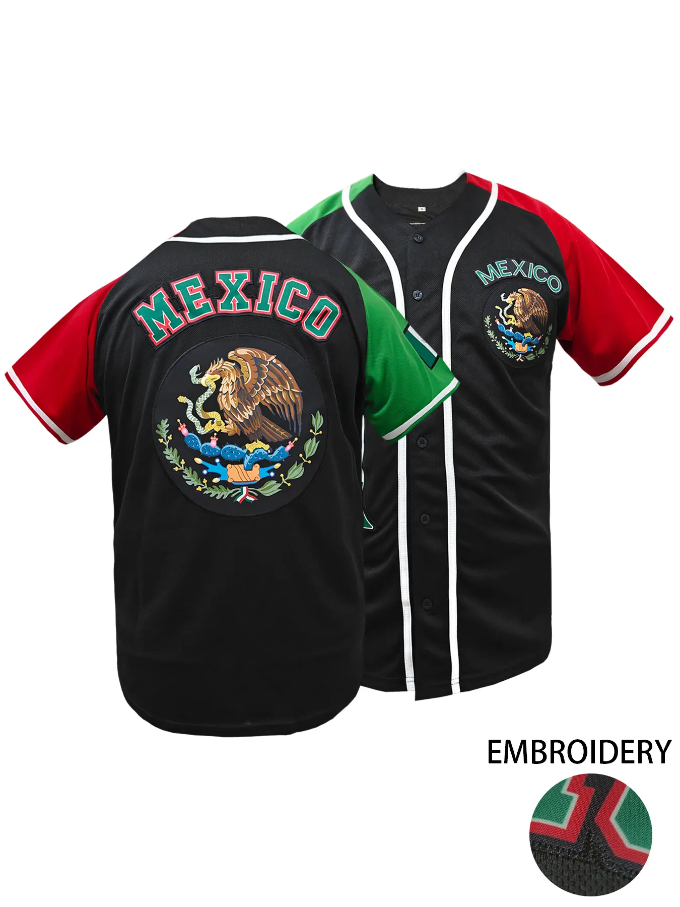 Men's Mexico Baseball Jersey with National Emblem Eagle Embroidery, Embroidered Color Block Sleeve Athletic Jersey, Breathable Short Sleeve Button-Down Shirt for Game Day Streetwear Daily Casual Wear Sports Style Embroidery Sportswear Jersey