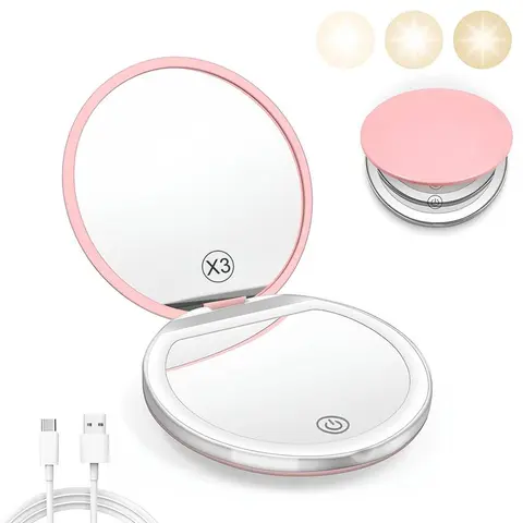 Folding Makeup Mirror with LED Light - 1 Count Glamorous Compact Purse Stuffers, Travel-Friendly Women's Cosmetic Mirror, Bright Even Illumination, Girlfriend Gifts Mini Toiletries