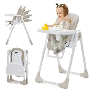 6 in 1 Baby High Chair for Babies and Toddlers Collapsible Space Saving High Chair with 7 Height Adjustable Positions 5 Reclining Angles Dishwasher Safe Double Tray Wipeable Faux Leather Cushion 5 Point Harness Toddler Seat 6-36 Months Up to 50 lbs