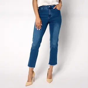 Dennis Basso Regular Riviera Stretch Straight Jean with Fray Hem