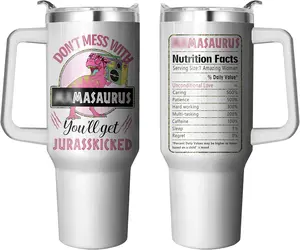 40 Oz Momasaurus Tumbler with Handle and Straw, Double Wall Stainless Steel Momasaurus Cup, Mama Saurus Coffee Mug Keeps Drinks Cold & Hot Gifts for Women Mom Friends for Birthday, Chrismas 40 OZ Stainless Steel Tumbler
