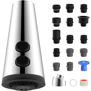 4 Function Kitchen Faucet  Replacement Universal Pull Down Kitchen Sink Faucet Sprayer  with 15 Adapters Compatible with  Standard/Kohler/Moen/Delta, Chrome