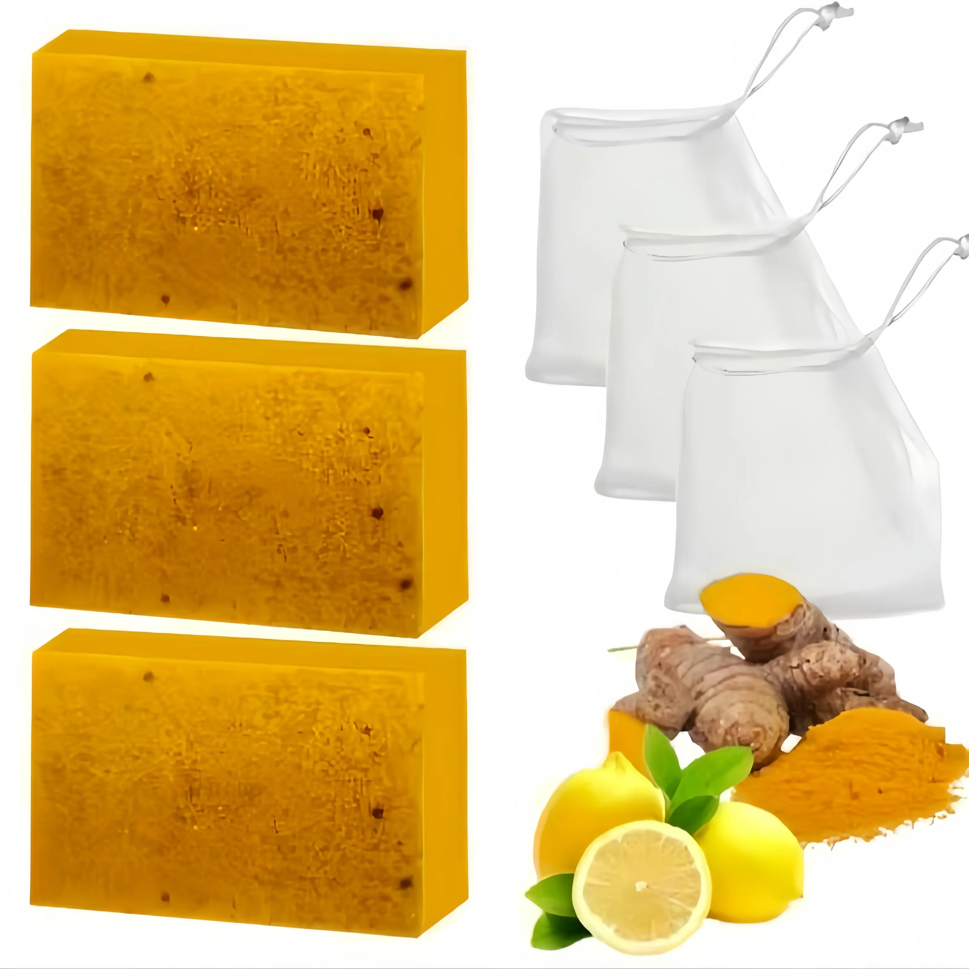 Turmeric Kojic Acid Soap with Lemon, Gentle Facial Cleansing Bar for Dark Spots and Acne, Radiant Skincare