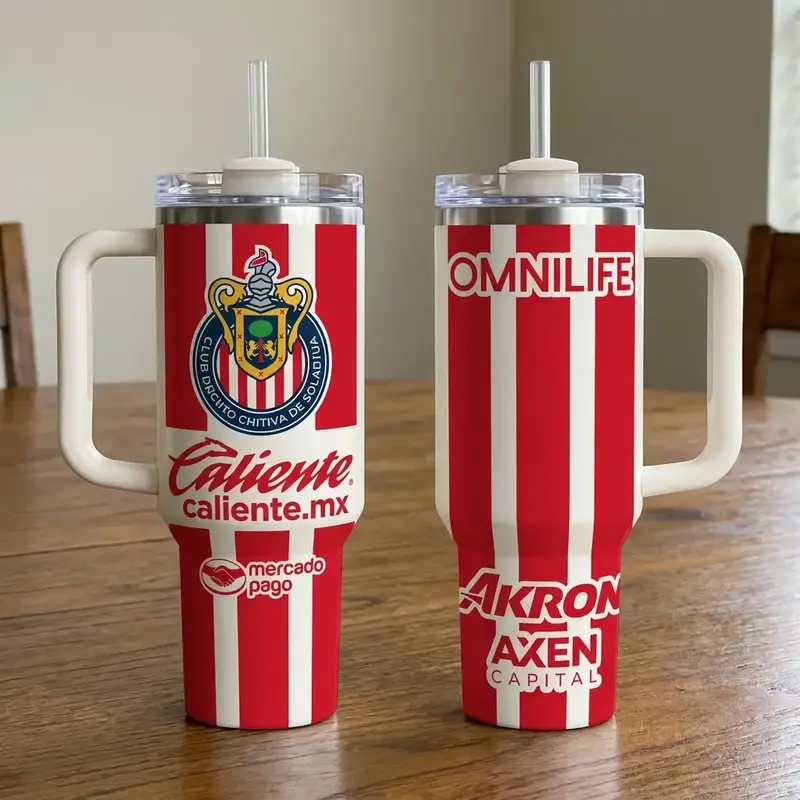 [Fathers Day Gift] 40oz Soccer Tumbler with Handle Chivas del Guadalajara V2 Print Stainless Steel Travel Mug Vacuum Insulated Reusable Coffee Cup Keeps Cold 24H Hot 12H Gifts for Men