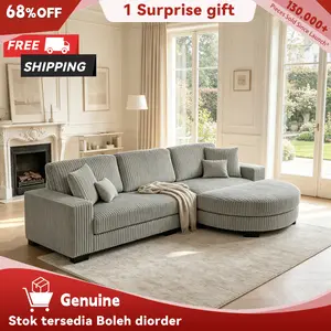 [3Packs Shipped] Niccae Modern L-Shaped Corduroy Upholstery Boneless Sectional Couch - 3-Pack Sofas with Ottoman, 2 Pillows & Convertible Foam Bed Lounger, Couches for Living Room, Living Room Home Office Furniture, Living Room Furniture