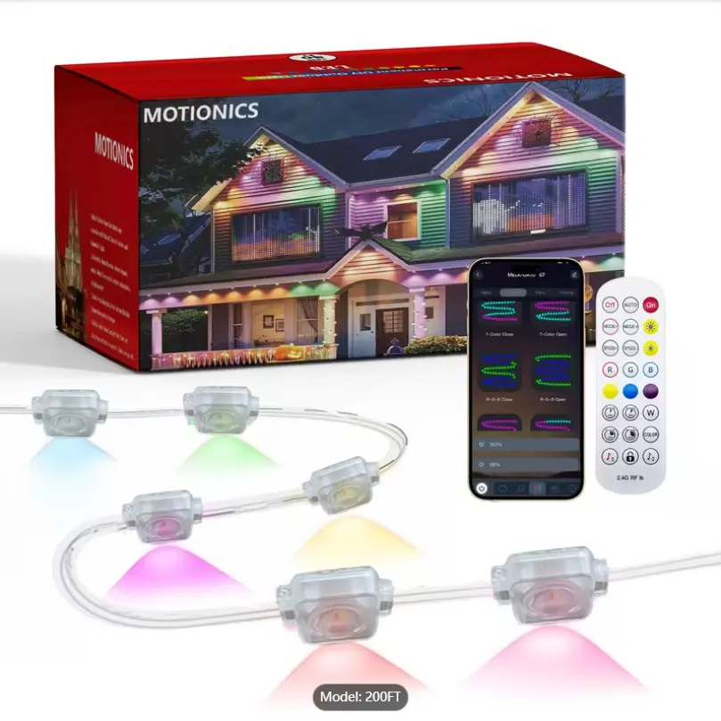 200FTPermanent Outdoor Lighting - RGB Eave Lights, Christmas Outdoor Lights Support App Control And Remote Control, DIY Scene Modes, IP"67" Outdoor LED Lights, Suitable for Christmas, Holidays, Everyday Use, And Permanent Lighting for House Roofs