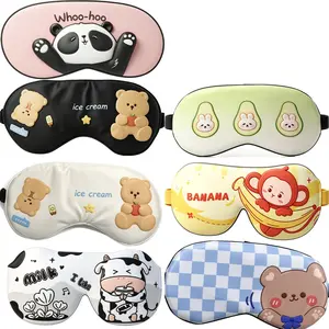 7Pcs Kawaii Cartoon Silk Sleep Eye Mask, Cute Panda Bear Avocado Light Blocking Eyeshade with Adjustable Strap, Soft Comfort Blindfold for Women Girls Teens Travel Nap Home Sleeping