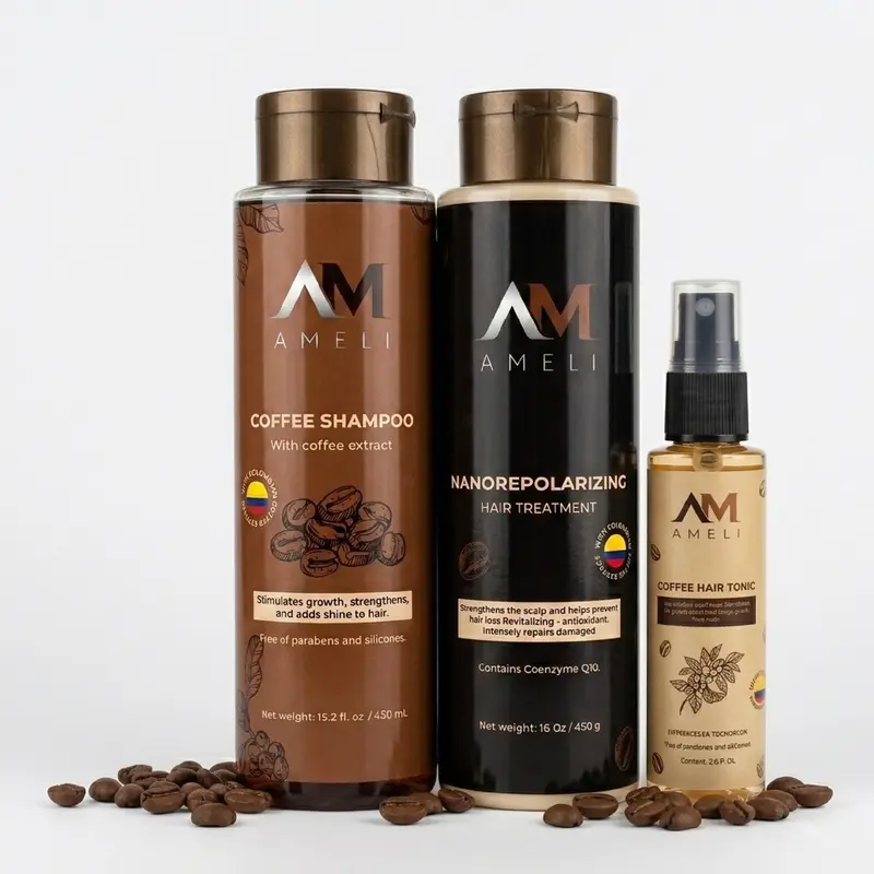AM AMELI Unisex Organic 3-Piece Based Hair Care Combo - Organic Haircare Shampoo, Amino Acid Conditioner, Rosemary Volumizing Repair, Coffee & Argan Oil Thickening, Anti-Frizz for Dry Weak Locks, 24 Months Shelf Life, Adults' Hair Wash Day Essential