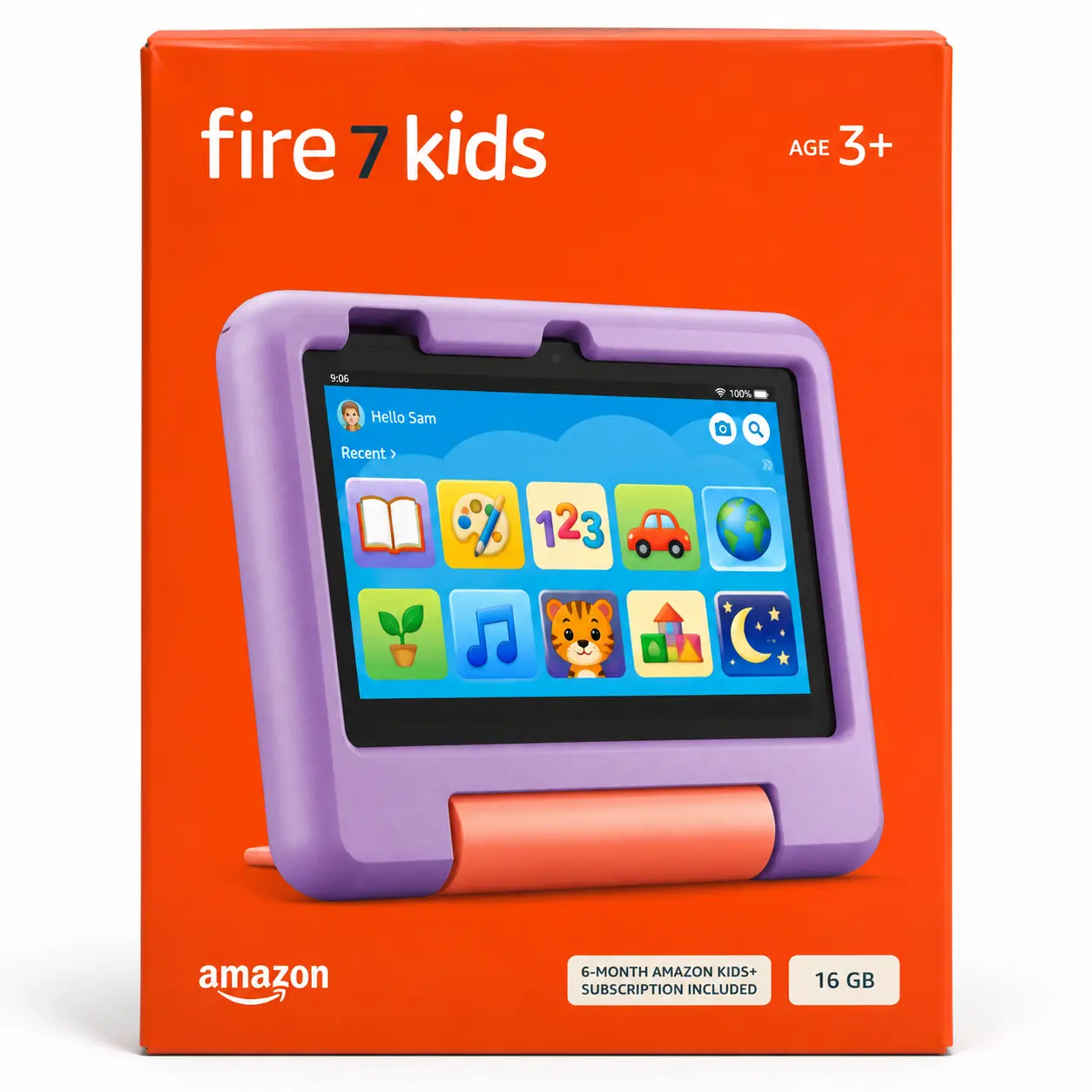 Amazon Fire 7 Kids Tablet 12th Gen 16GB Purple Case
