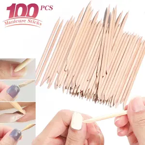 100Pcs Orange Wood Nail Sticks Double Sided Cuticle Pusher Remover Rhinestones Dotting Tools Nail Art Manicure Pedicure Care