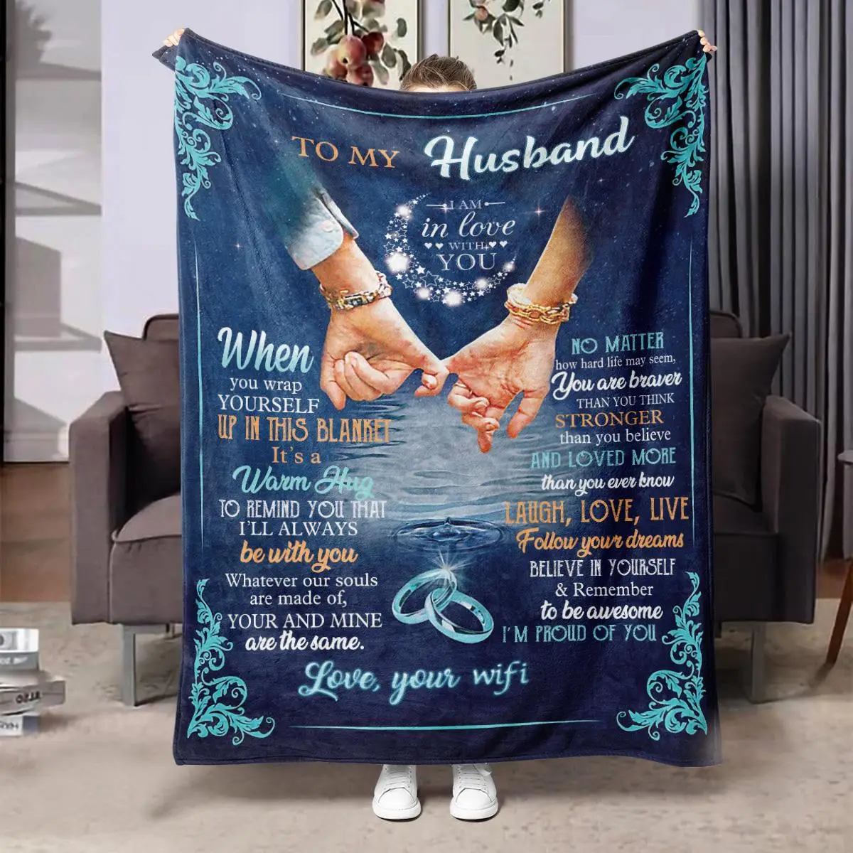 Romantic Letter Print Cozy Blanket, 1 Count Soft Comfortable Warm Napping Throw, Sleeping Bedding Supplies for Home Office Travel