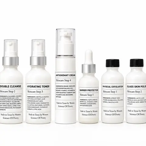 Science of Pretty Complete Skincare & Exfoliation Collection - All-Natural Daily Routine & 3-Step Exfoliation Series for Cleanse Hydrate Protect & Glow