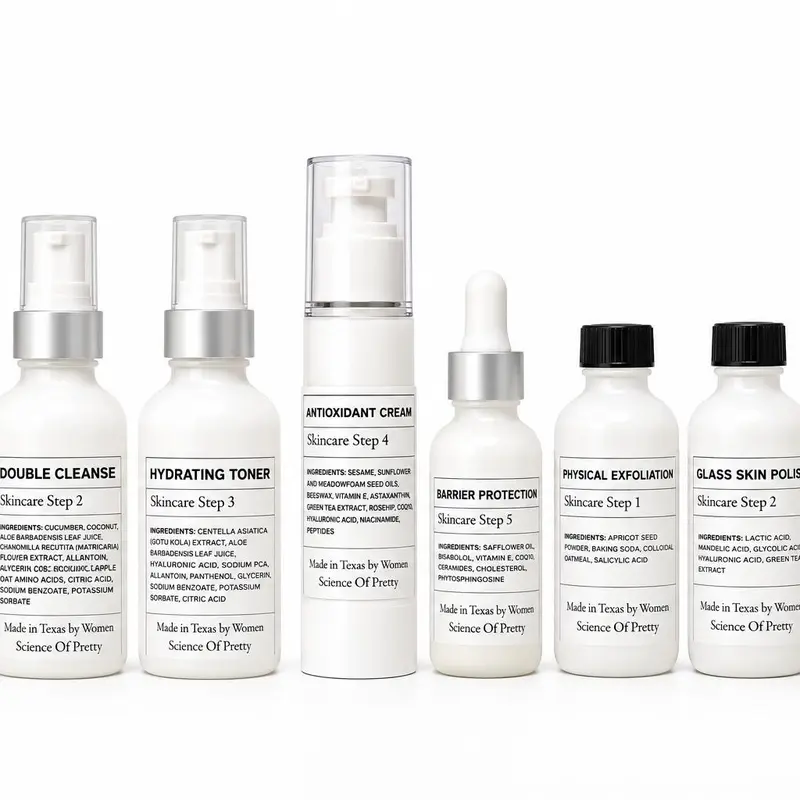 Science of Pretty Complete Skincare & Exfoliation Collection - All-Natural Daily Routine & 3-Step Exfoliation Series for Cleanse Hydrate Protect & Glow