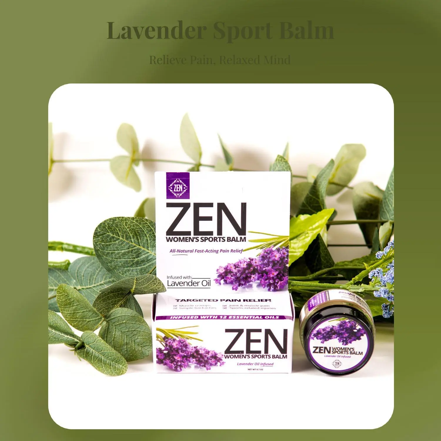 ZEN Women’s Plant-Based Cooling Sports Balm - 20 ml Lavender-Infused Botanical Essential Oil Blend, Health Wellness Fitness Therapeutic Treatment Body Care for Yoga, Evening Aromatherapy Sleep Support