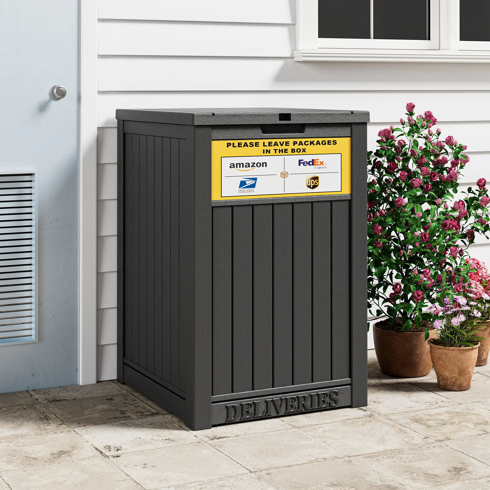 BIFANUO Lockable Outdoor Package Locker with Key Lock, Lockable Lid, Waterproof Design, 48-Gallon Large Deep Storage Box for Balcony Home Organizer Storage Containers