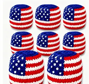 Patriotic USA Flag Hand-Made Knitted Footbag Sack for Adults, Professional Stars & Stripes Kick Balls, Exercise Bag for Fitness