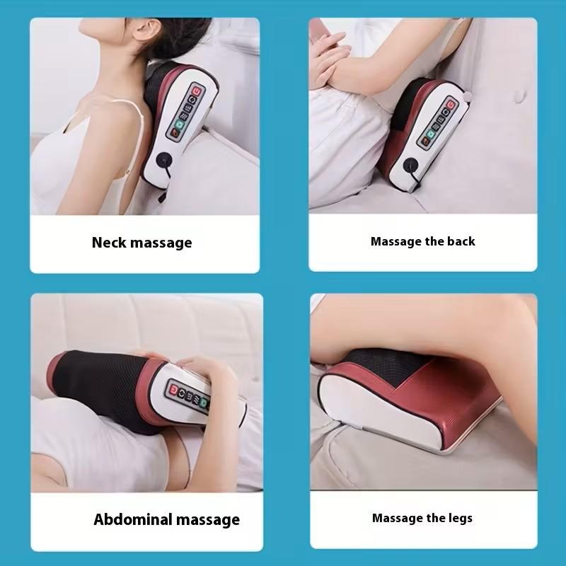 Electric Neck and Back Massage Pillow with Shiatsu Deep Tissue Massager Dual Heads Heat Therapy Portable Ergonomic Design for Relief