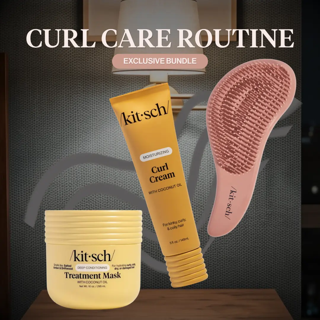 Kitsch Curl Care Routine Bundle - Hydration & Definition Essentials For Curly Hair - Moisturizing Coconut Oil Deep Conditioning Treatment Mask + Curl Cream + Terracotta Detangling Brush