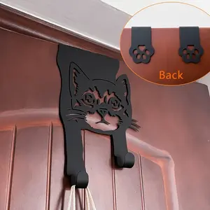 1pc Iron for cat Door Hook | 27.5cm/10.8in, No Tools Required, Compact Design, Rust-proof Black Coating, Suitable For Door Hangers In Home Offices For Storing Clothes Bags, Scarves, Daily Items, A Gift For Cat Lovers, For Christmas And Easter