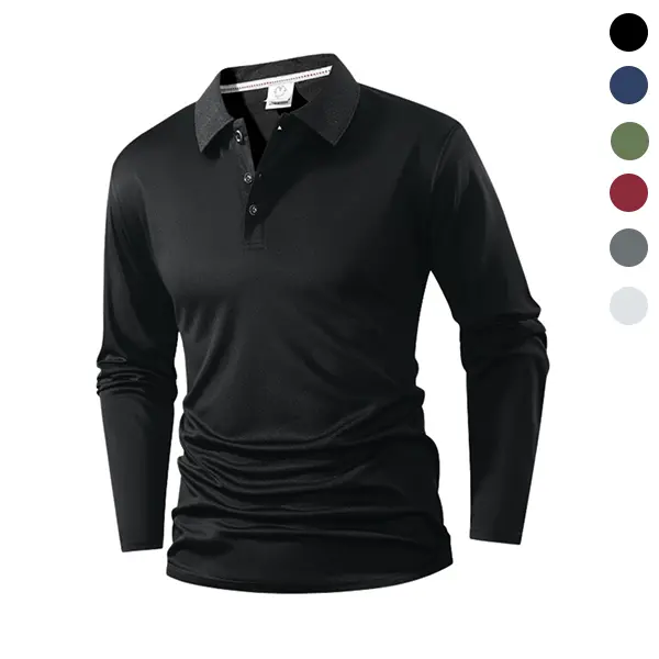 Men's Stylish Versatile Top Combining Sports and Casual Wear in Black with Long Sleeves and Button Front