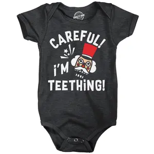 Careful Im Teething Baby Bodysuit Funny Sarcastic Christmas Graphic Novelty Jumper For Infants Funny Baby Onesies Christmas Clothes for Baby Novelty Onesie Black -