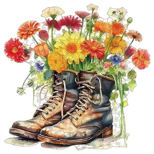 Adult Wooden Jigsaw Puzzle Set, Floral & Shoe Design Unique Irregular Shaped Puzzles, Perfect Gift for Friends Family Modern Art Home Decor