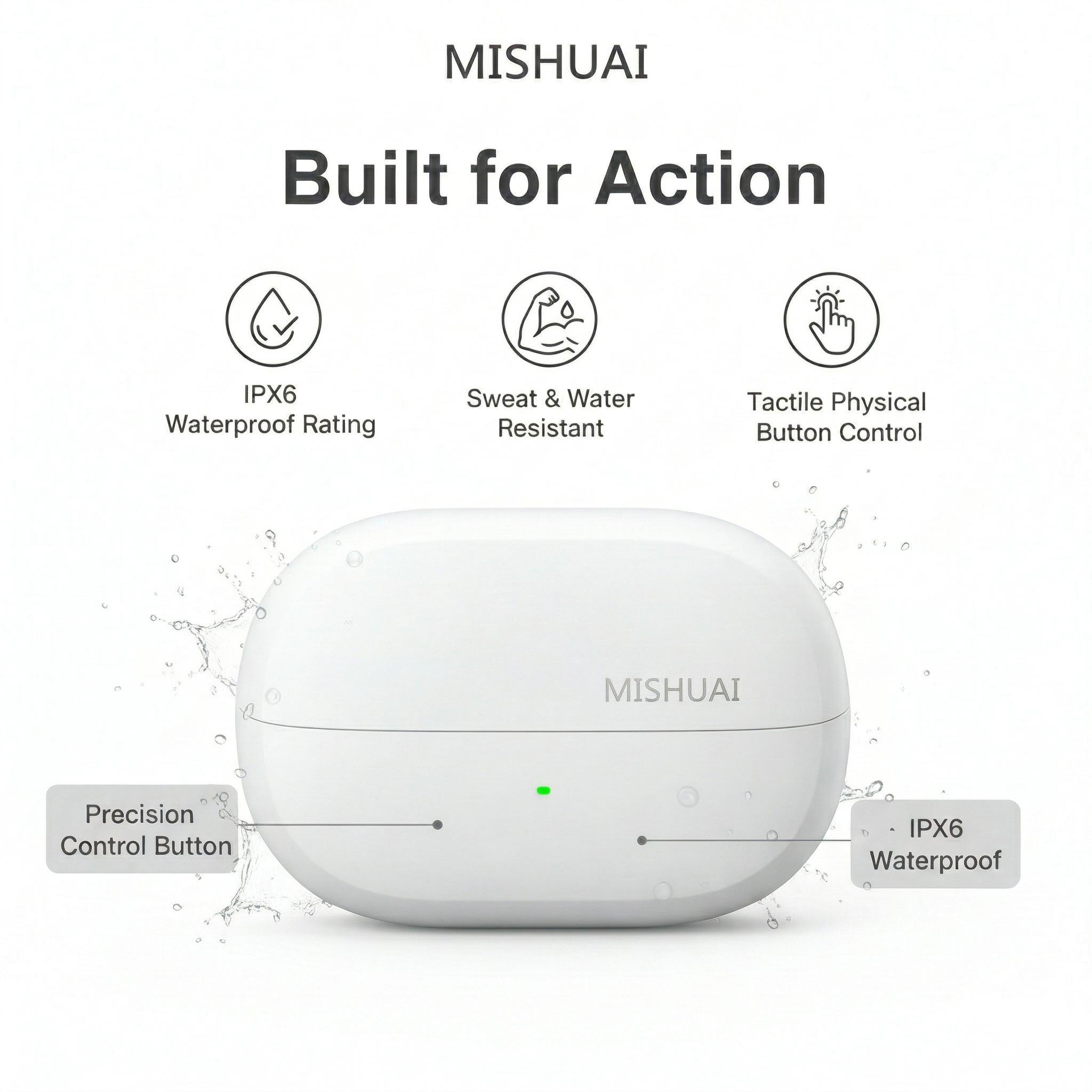 MISHUAI Open Ear Headphones Bluetooth 6.0, 5g Ultra-Light, 40H Battery, IPX6 Waterproof, 720° Surround Sound for Workout & Gaming, Clip-On Design, Zero Ear Fatigue ENC Headset Assistant Voice Smart with