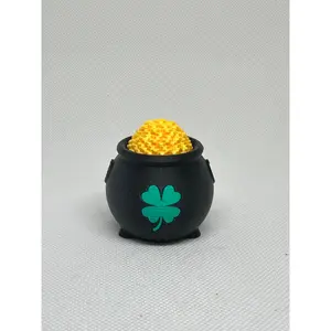 Pot of gold black cauldron with green shamrock