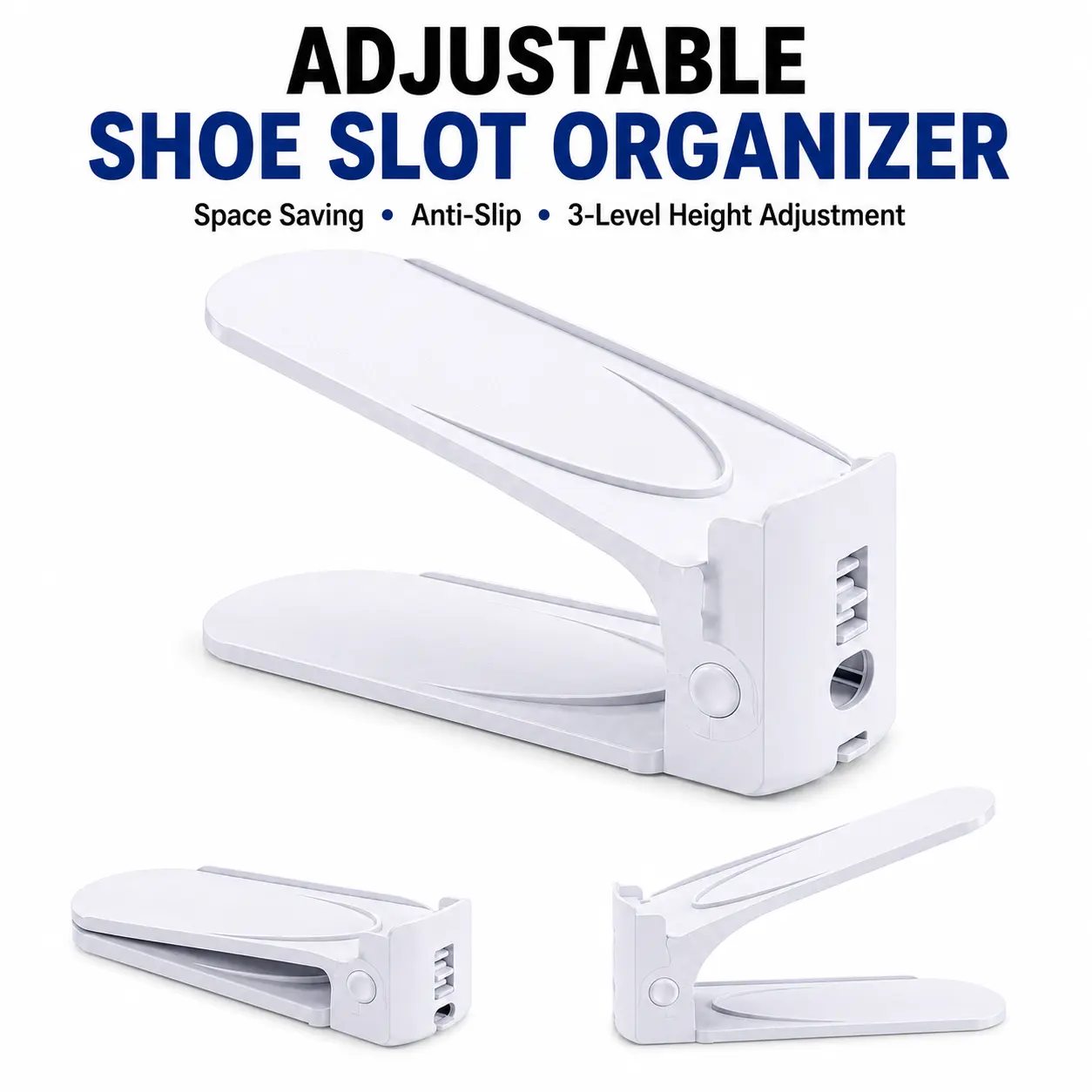 Adjustable Double-Layer Shoe Slots Organizer, Stackable Space-Saving Shoe Stacker for Closet Organization, No-Install Plastic Footwear Holder for Sneakers, Heels, Dorm, Entryway & Small Spaces