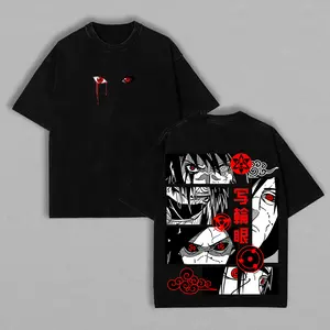 Uchiha Clan Sharingan Vintage Oversize T-shirt Black Casual Crewneck Short Sleeve Graphic Tee Anime Merch Fan Outfits Men Boys Premium Cotton 100% American Made Fabric Menswear wash Oversized Seamless Tops Shortsleeve