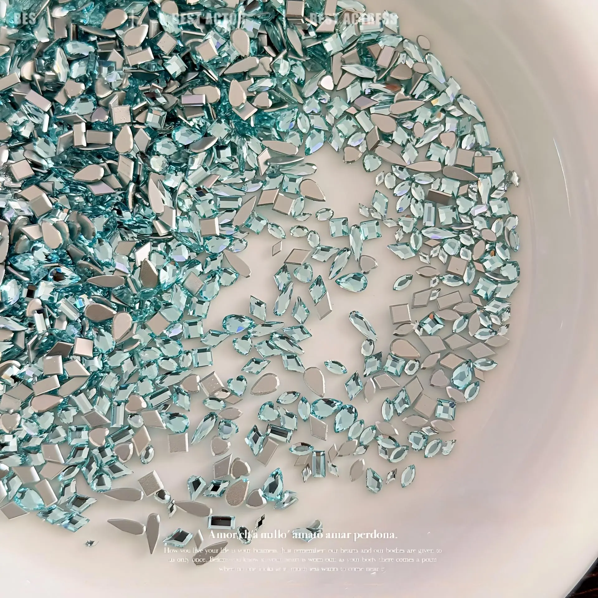 50PCS Light Blue-Toned Flat-Backed Irregular Nail Rhinestones Easy-To-Apply Nail Decoration Rhinestones For Nail Style Embellish