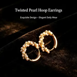 Earings for women is 2cm fashion Gold Twisted Braided Pearl Huggie Hoop Earrings - Dainty Elegant Daily Costume Jewelry Gift