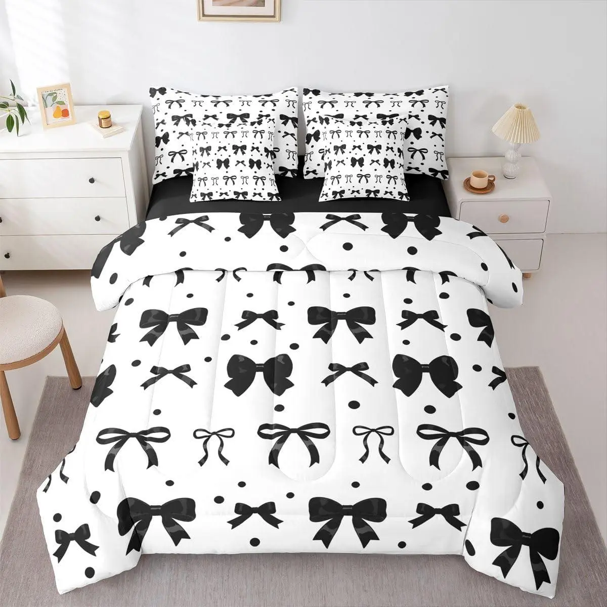 Feelyou 7-Piece Coquette-Themed Microfibre Bedsheet Set - Silky, Breathable, Post-Ground Weave, Includes Quilt Cover, Fresh Sheets, 2 Pillowcases, 2 Throw Pillow Covers, Pattern Blanket, Bed Bag, Multi-Size (Full, Queen, King), Machine Washable