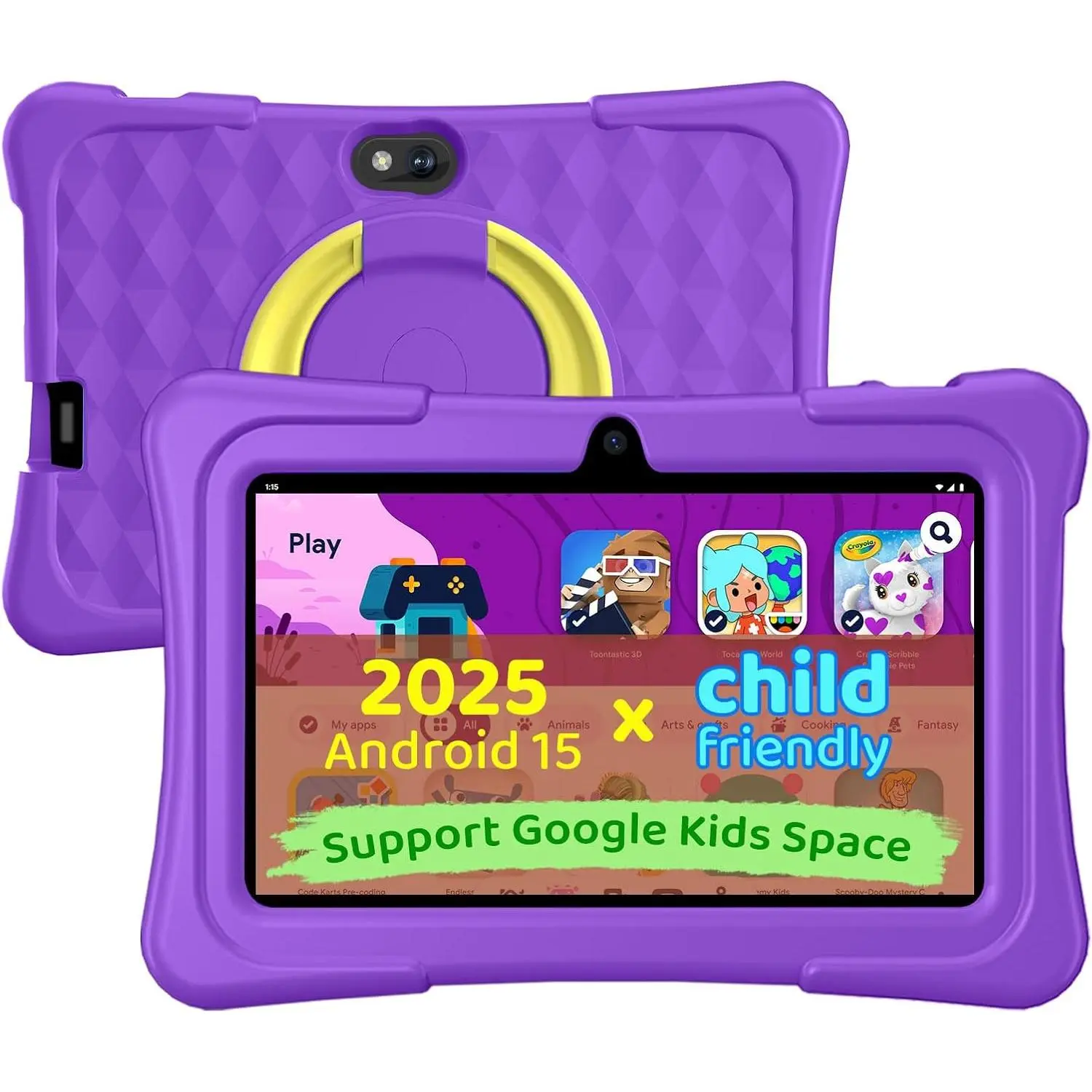 Kids LCD Screen Tablet, 7in Compact Android Tablet (Purple) - 8GB+32GB, 1TB Expandable Storage, Quad-Core Processor, Parental Control, Shockproof Case, Game-Ready, Dual Cameras, Wi-Fi 5, Bluetooth 5.0, Toddler-Friendly Digital Device