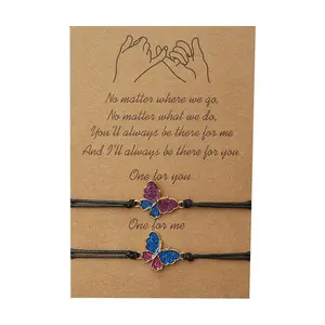 2 Pcs Beautiful Butterfly Matching Bracelets Pinky Promise Distance Bracelets Adjustable Dainty Wax Rope Friendship Bracelet