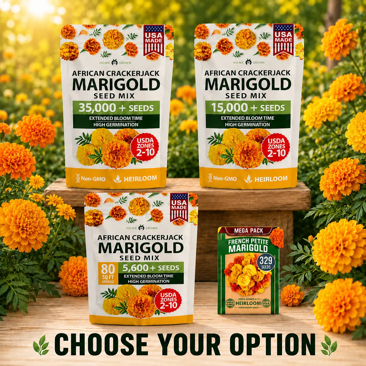 Crackerjack Marigold (Tagetes erecta) Heirloom Flower Seeds - High Germination Bulk Pack, Bright Orange, Sun-Loving Companion Plant, Attracts Pollinators, Helps Protect Veggies, Includes Grow Guides, Flower Seeds to Plant Outside