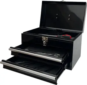 Portable Metal Tool Chest with 2 Drawers, 14" 2-Drawer Tool Chest Cabinet with Ball Bearing Drawer Slides, Steel Tool Storage Box Organizer