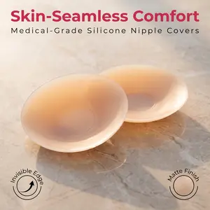 Women Seamless Adhesive Bra Pads Reusable Medical Grade Silicone Sticky Circles Non Toxic Nipples Cover Underwear Full Coverage Nip Nook Bra Inserts Invisible Breast Pasties for Womenswear Lift Protection 10 Wears