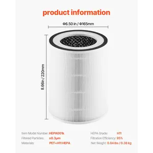 VEVOR Air Purifier Replacement Filter, H11, 2-in-1 Compact Lightweight Replacement Filter with PET Pre-Filter, Easy-to-Grab Purifier Filter with Non-Woven Fabric, Fit for Cylindrical Purifier