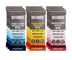 Defender 9-Bar Sampler Bundle - Coconut Almond Chocolate, Peanut Butter Chocolate, Cinnamon Churro Oatmeal - Plant-Based Protein Snacks with Omega-3 & Fiber - Natural & Clean Ingredients - US Made